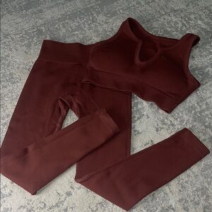 Elegant Brown Ribbed Leggings and Top Set